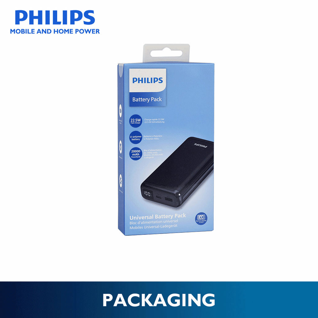 Philips Black 10000mAh 22.5 Watts USB-C Slim Fast Charging Powerbank