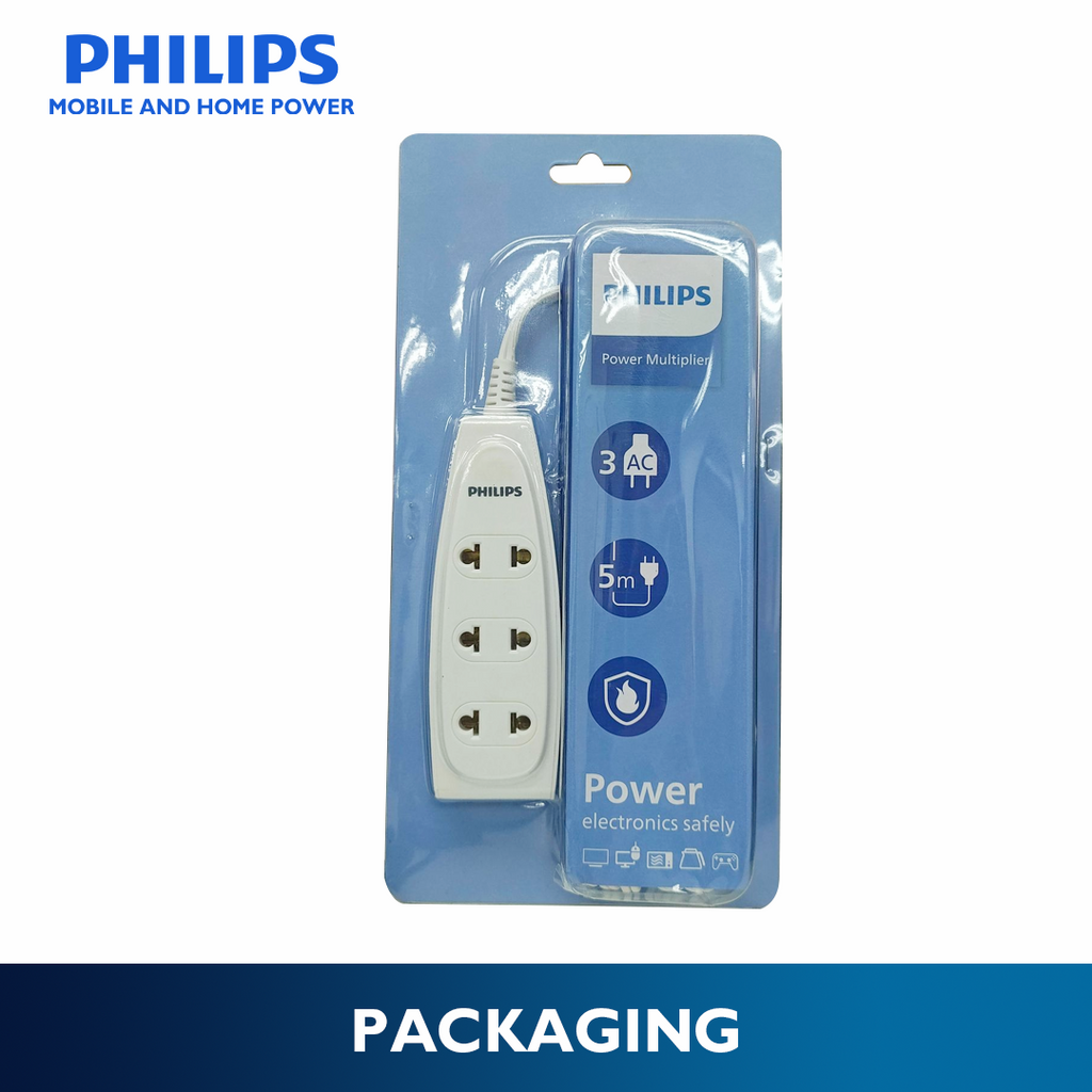Philips 3-Way Extension Socket Non-Flammable Material 5 Meters Cord Power Multiplier