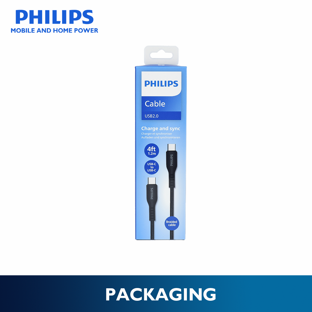 Philips Black 60W Braided 1.2M USB Type C to USB C PD Cable