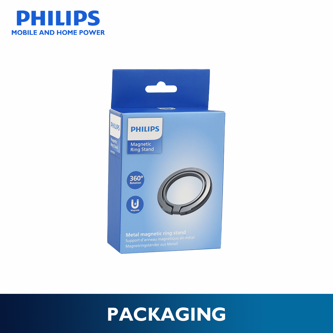 Philips Black 360°Rotation 180° Flip Metallic Magnetic Ring Stand Cellphone Holder with Additional Metal Magnetic Ring