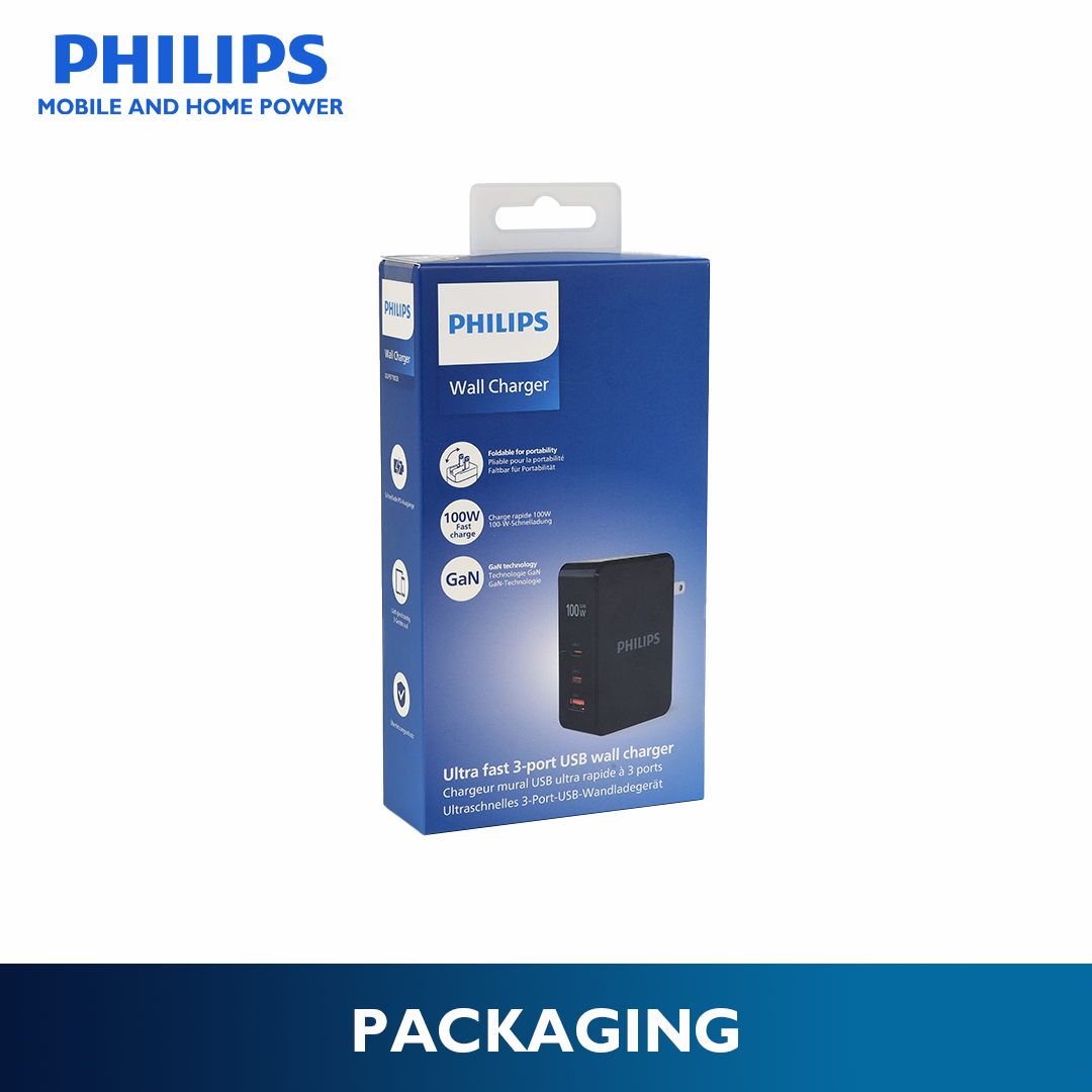 Philips 100Watts USB C 3-Port Compact Fast PPS Wall Charger