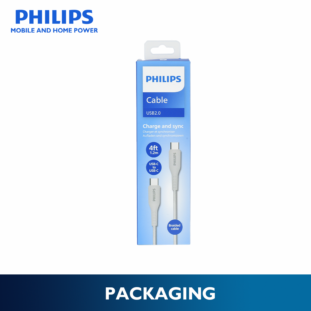 Philips White 60W Braided 1.2M USB Type C to USB C PD Cable