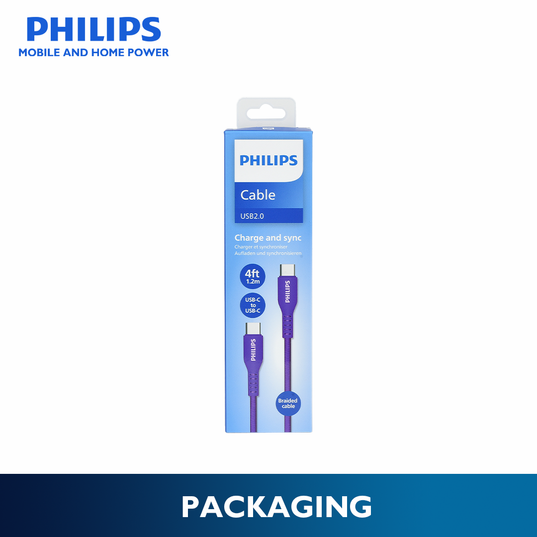 Philips Purple 60W Braided 1.2M USB Type C to USB C PD Cable