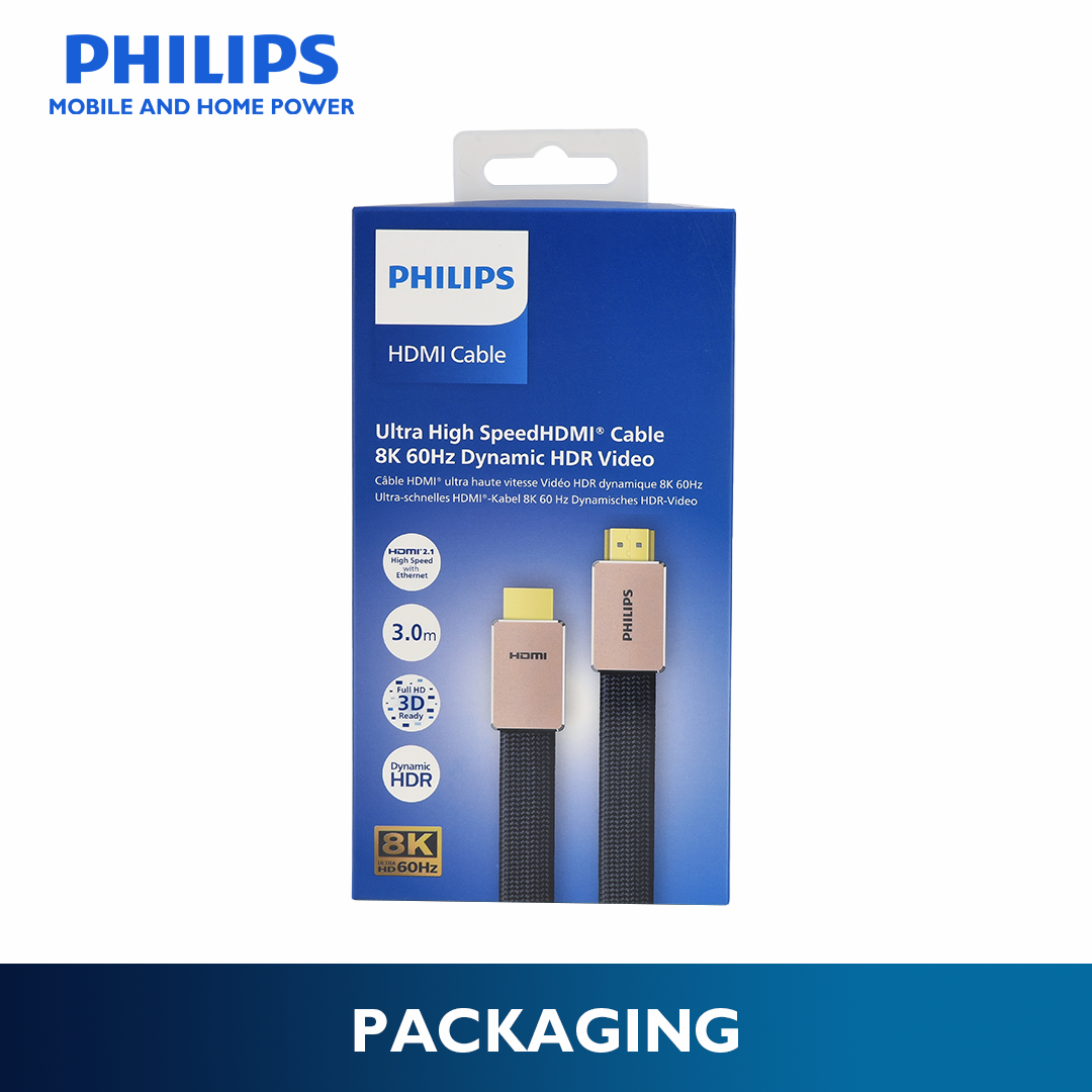 Philips HDMI2.1 1.5m 8K/60Hz 48Gbps HDMI Premium Certified Gold Connector  Flat Braided Cables