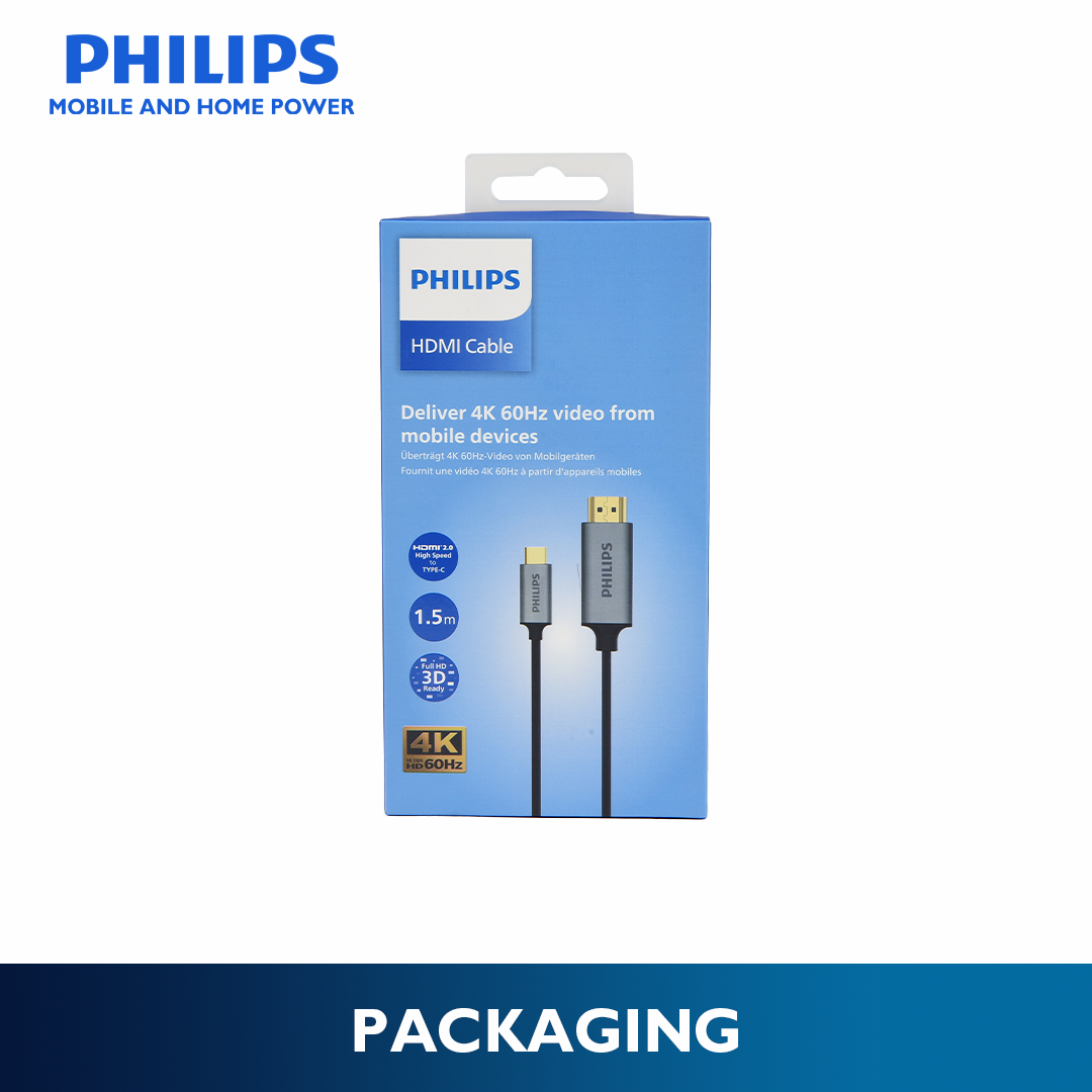Philips 1.2m 4K/60Hz USB-C to HDMI Cable Nickel Plated Copper Compatible with  MacBook Pro IPad Pro Laptop