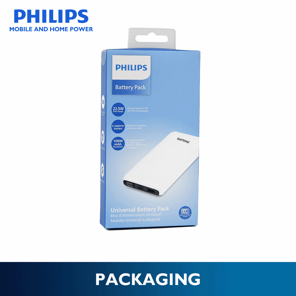 Philips White 10000mAh 22.5 Watts USB-C Slim Fast Charging Powerbank