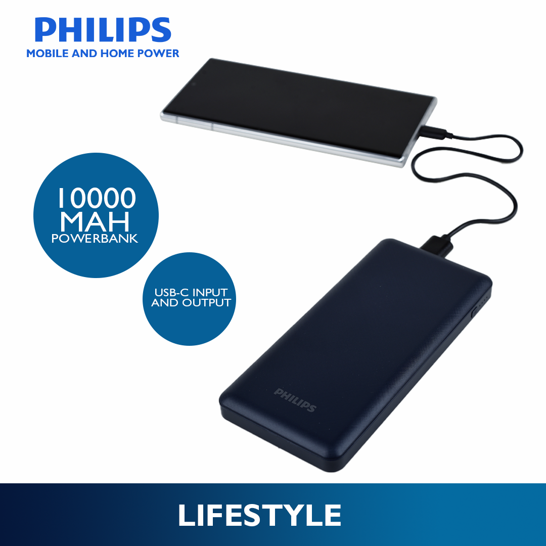 Philips Blue 22.5W 10000mAh PD Fast Charger Powerbank USB-C USB-A Outputs