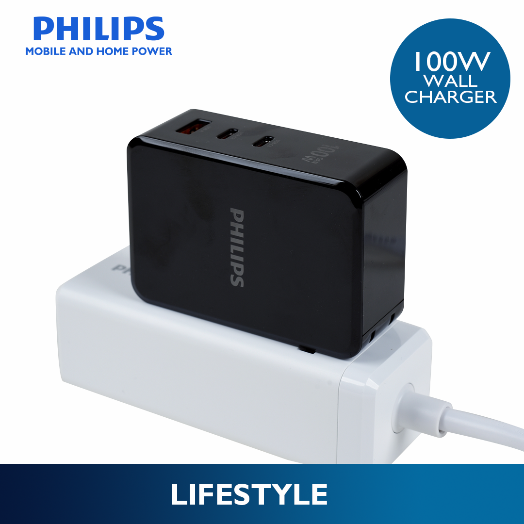Philips 100Watts USB C 3-Port Compact Fast PPS Wall Charger