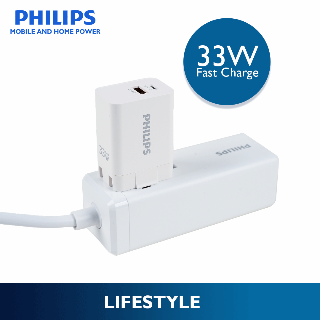 Philips 33W USB C Fast Charger 2 Port Compact Charger with Foldable Plug