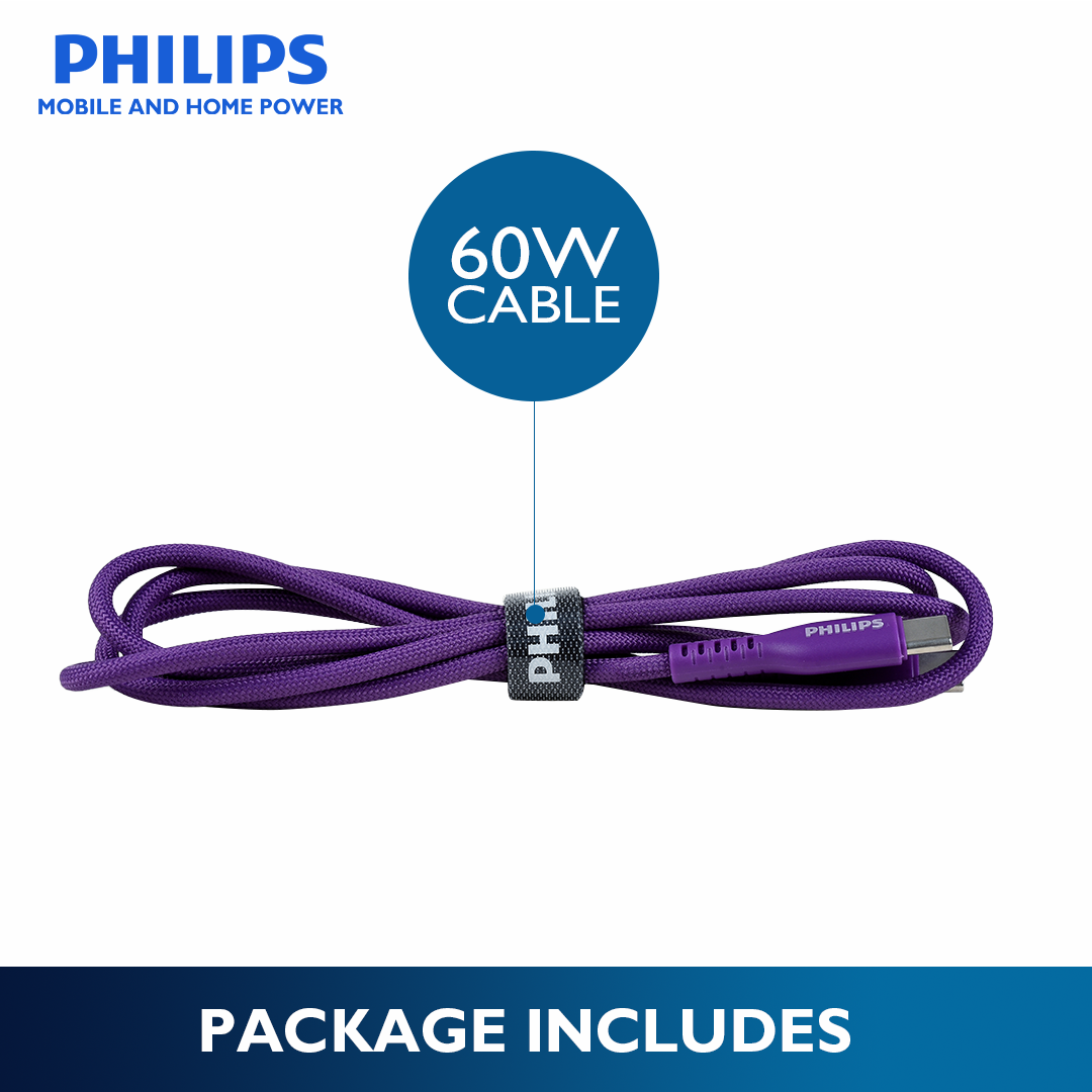 Philips Purple 60W Braided 1.2M USB Type C to USB C PD Cable