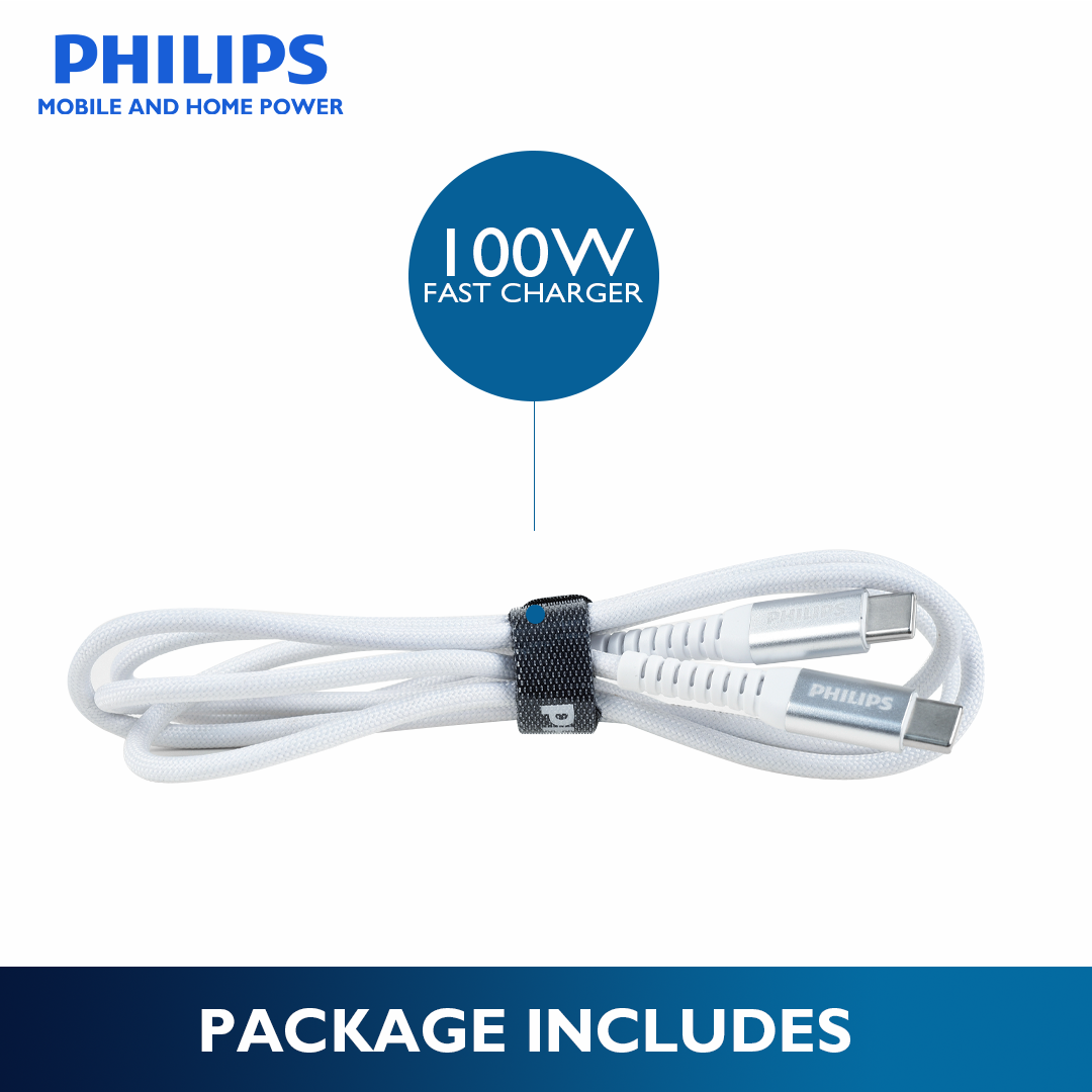 Philips 100W 1.2M USB-C to USB-C Cable Transfer and Fast Charging Braided Cable