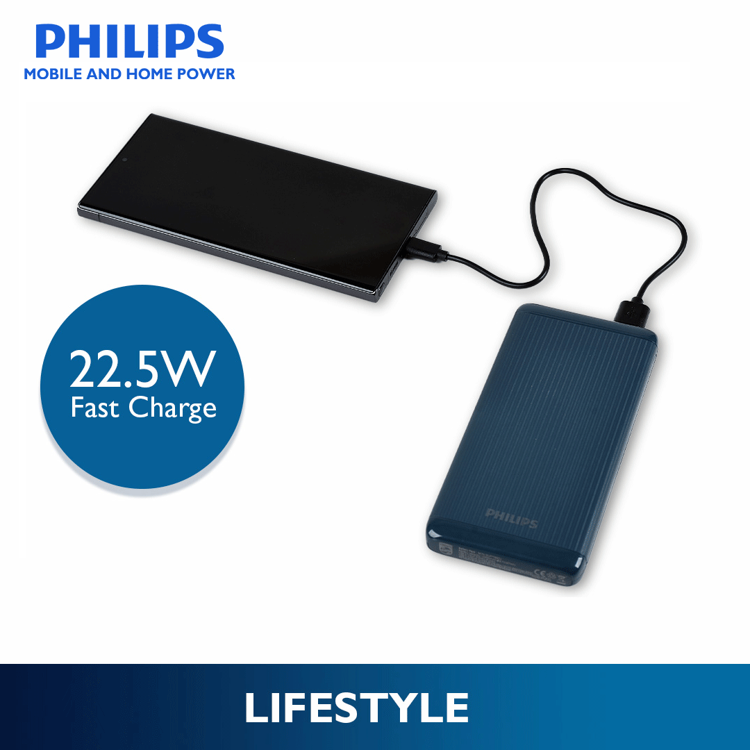Philips Blue 10000mAh 22.5 Watts USB-C Slim Fast Charging Powerbank