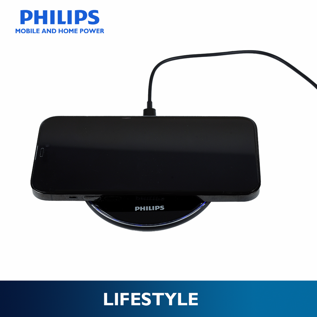 Philips 15W Fast Charging Wireless Black Charger Disc with 1.5M USB-C Cable