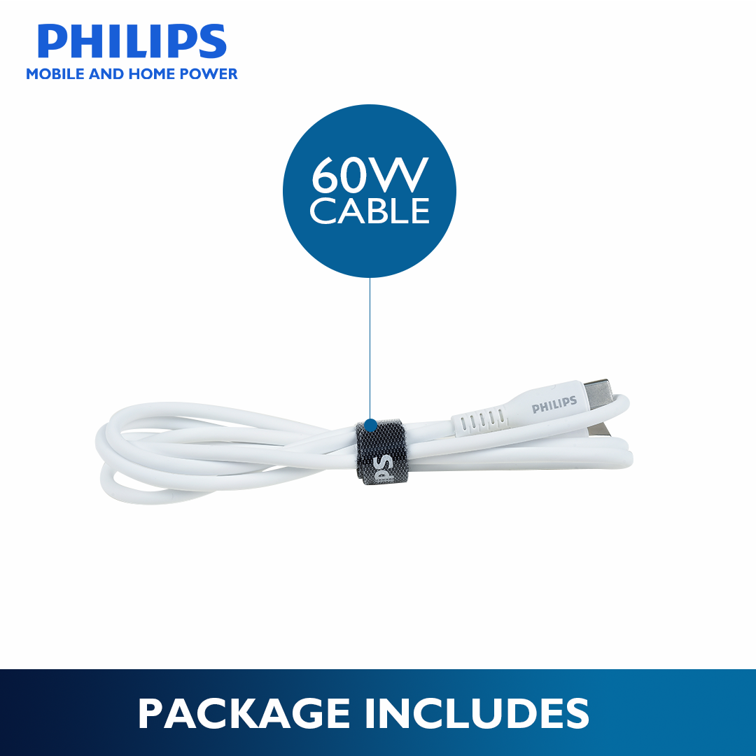 Philips White 60W 1.2M USB Type C to USB C PD Cable