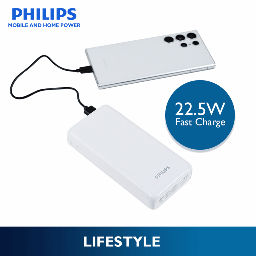 Philips White 22.5W 20000mAh Li-polymer PD Powerbank  with LCD Display