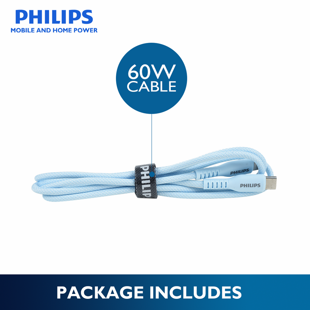 Philips Blue 60W Braided 1.2M USB Type C to USB C PD Cable