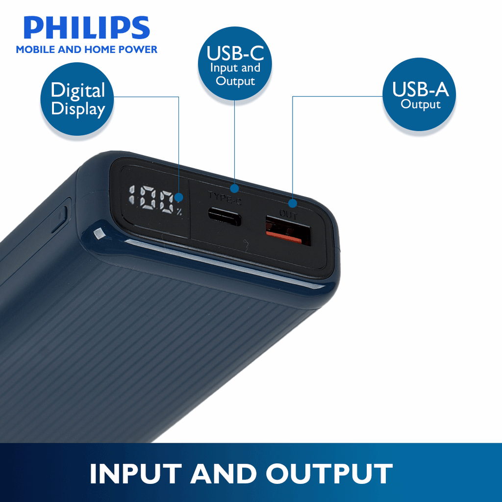 Philips Blue 22.5W 20000mAh Li-polymer PD Powerbank  with LCD Display