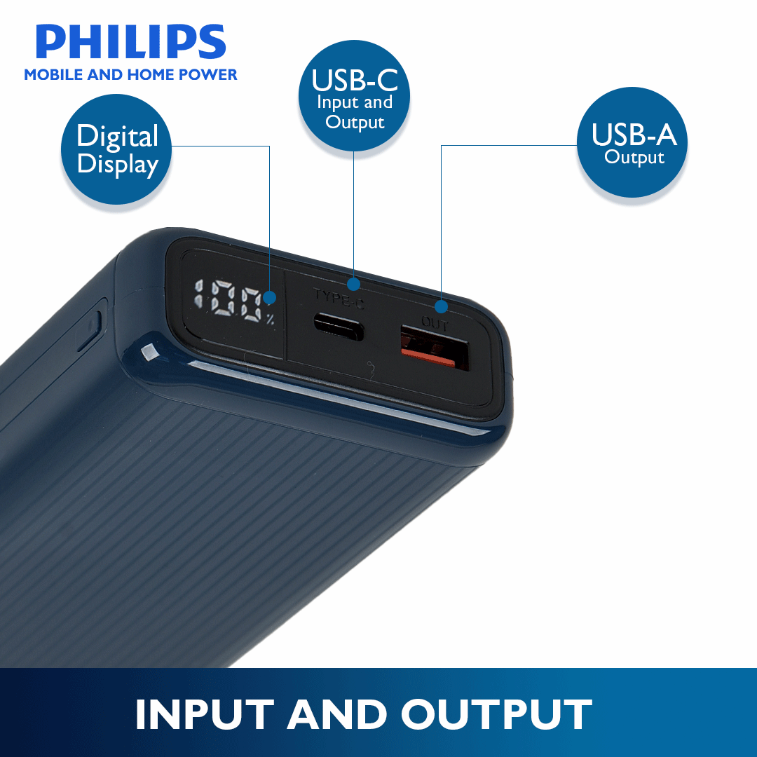 Philips Blue 22.5W 20000mAh Li-polymer PD Powerbank  with LCD Display