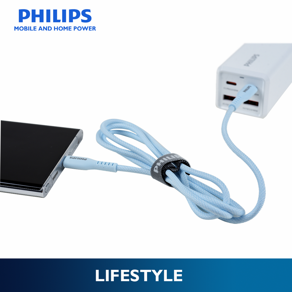 Philips Blue 60W Braided 1.2M USB Type C to USB C PD Cable