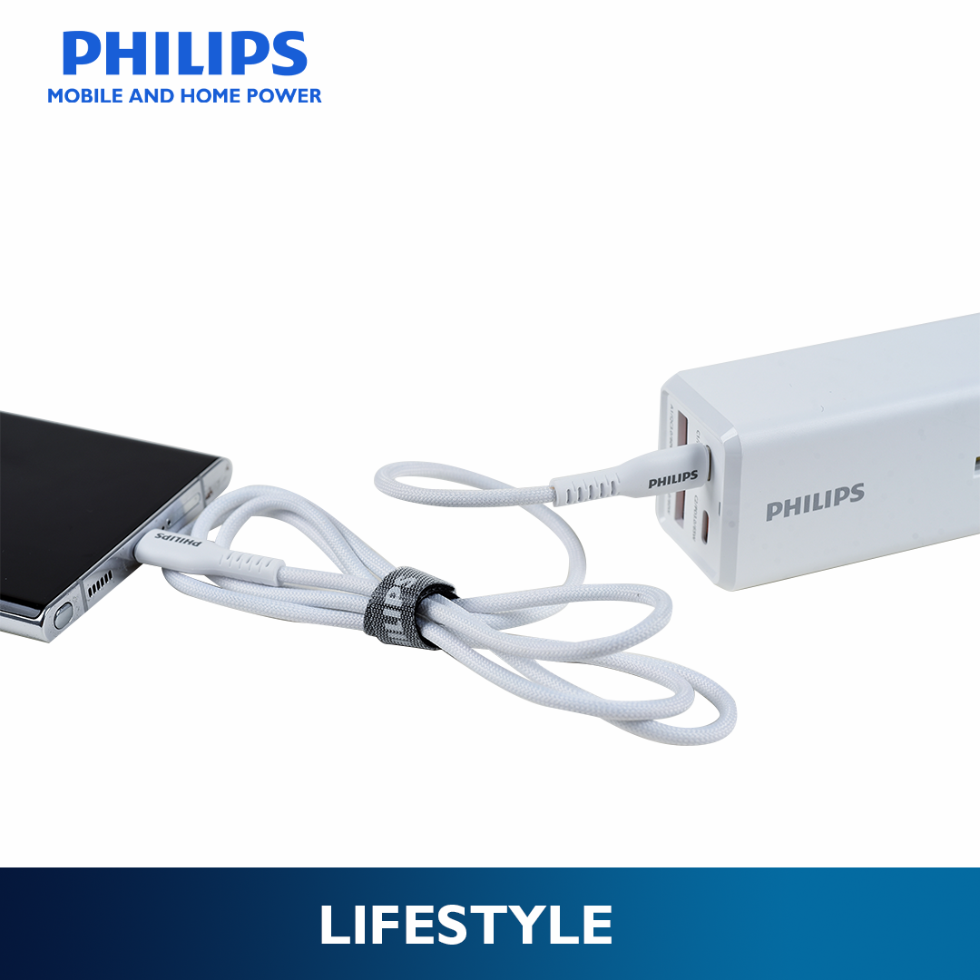 Philips White 60W Braided 1.2M USB Type C to USB C PD Cable