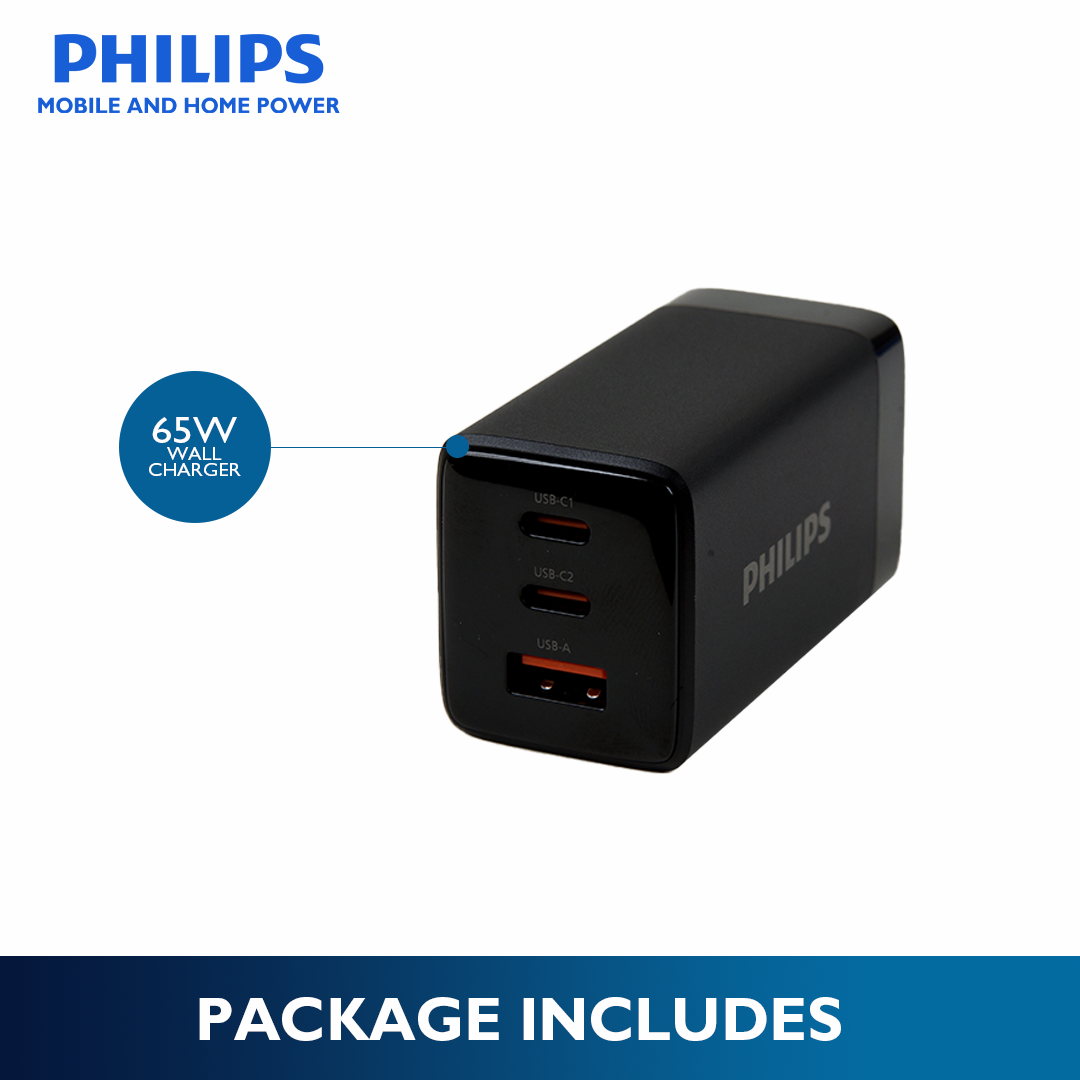 Philips 65watts Ultra Fast 3-Port Compact Fast PPS Wall Charger