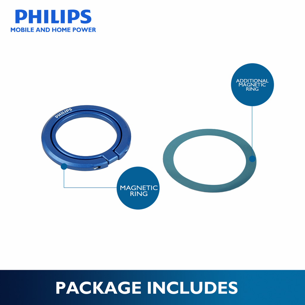 Philips Blue 360°Rotation 180° Flip Metallic Magnetic Ring Stand Cellphone Holder with Additional Metal Magnetic Ring