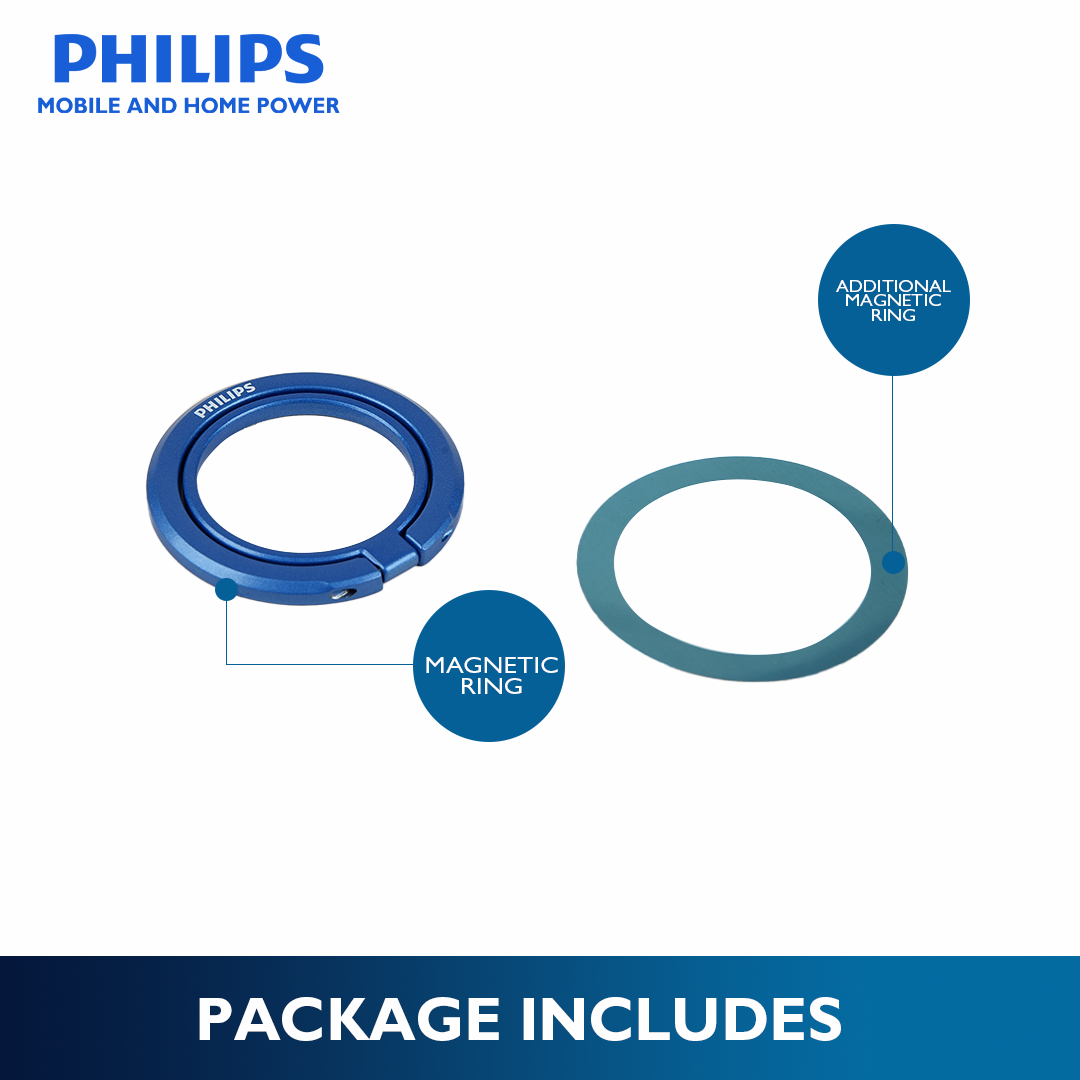 Philips Blue 360°Rotation 180° Flip Metallic Magnetic Ring Stand Cellphone Holder with Additional Metal Magnetic Ring