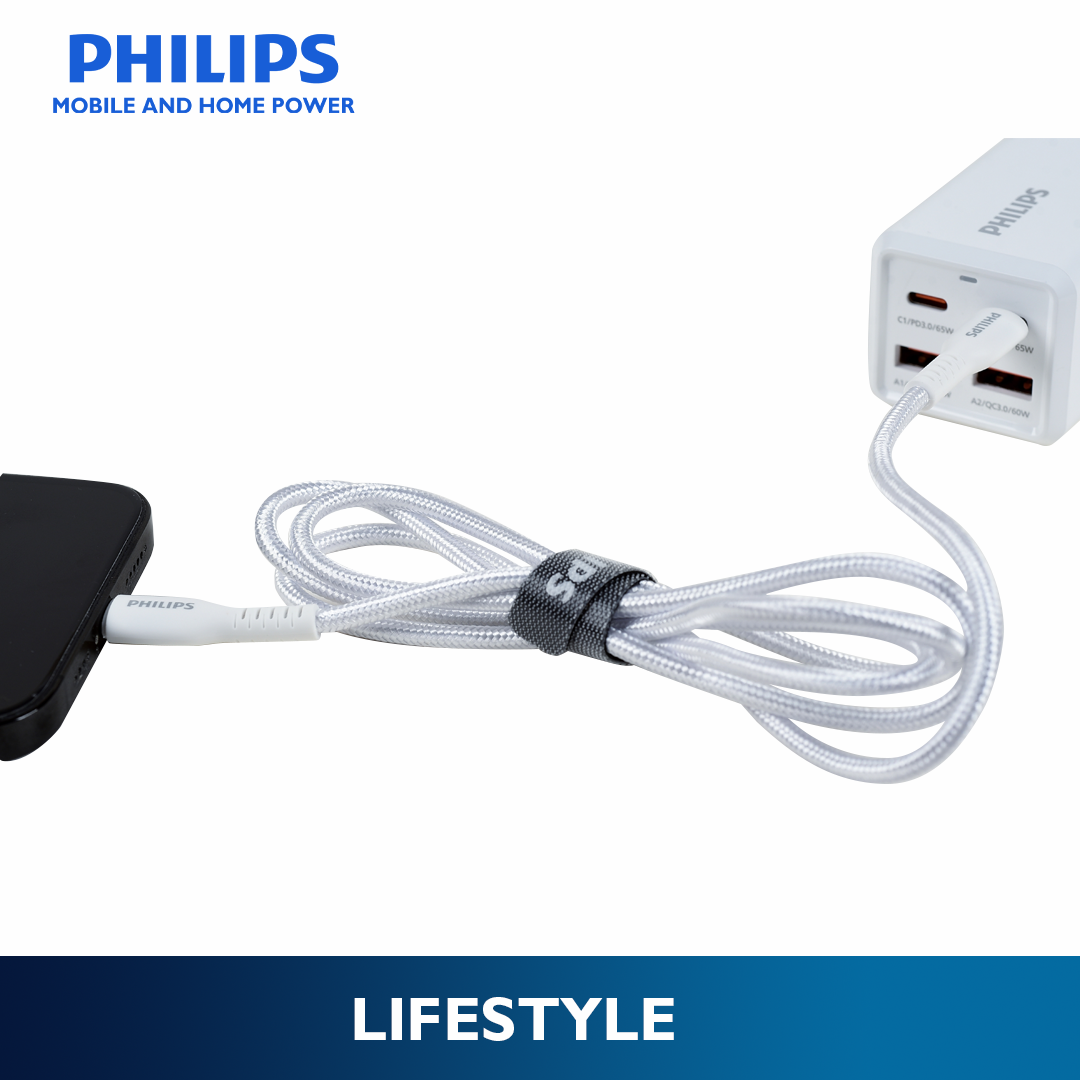 Philips Braided 1.2m 18W USB C Type-C to Lightning Cable MFi Certified iPhone Charging Cable