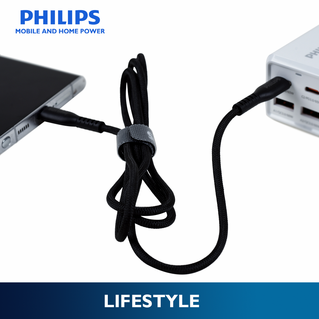 Philips Black 60W Braided 1.2M USB Type C to USB C PD Cable