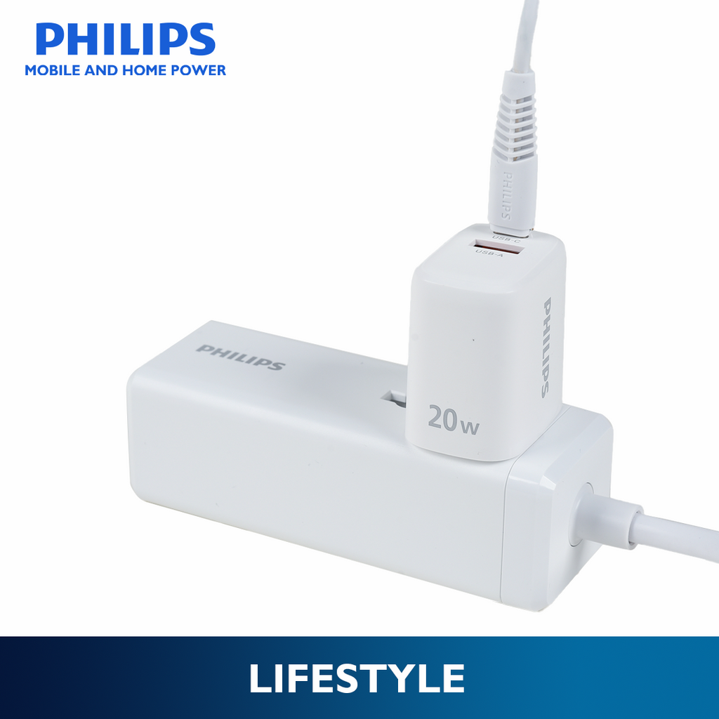 Philips PD 65W 2Meter with 2 Charger Type C USB-C and 2USB-A Universal Heavy Duty Extension Power Strips Socket