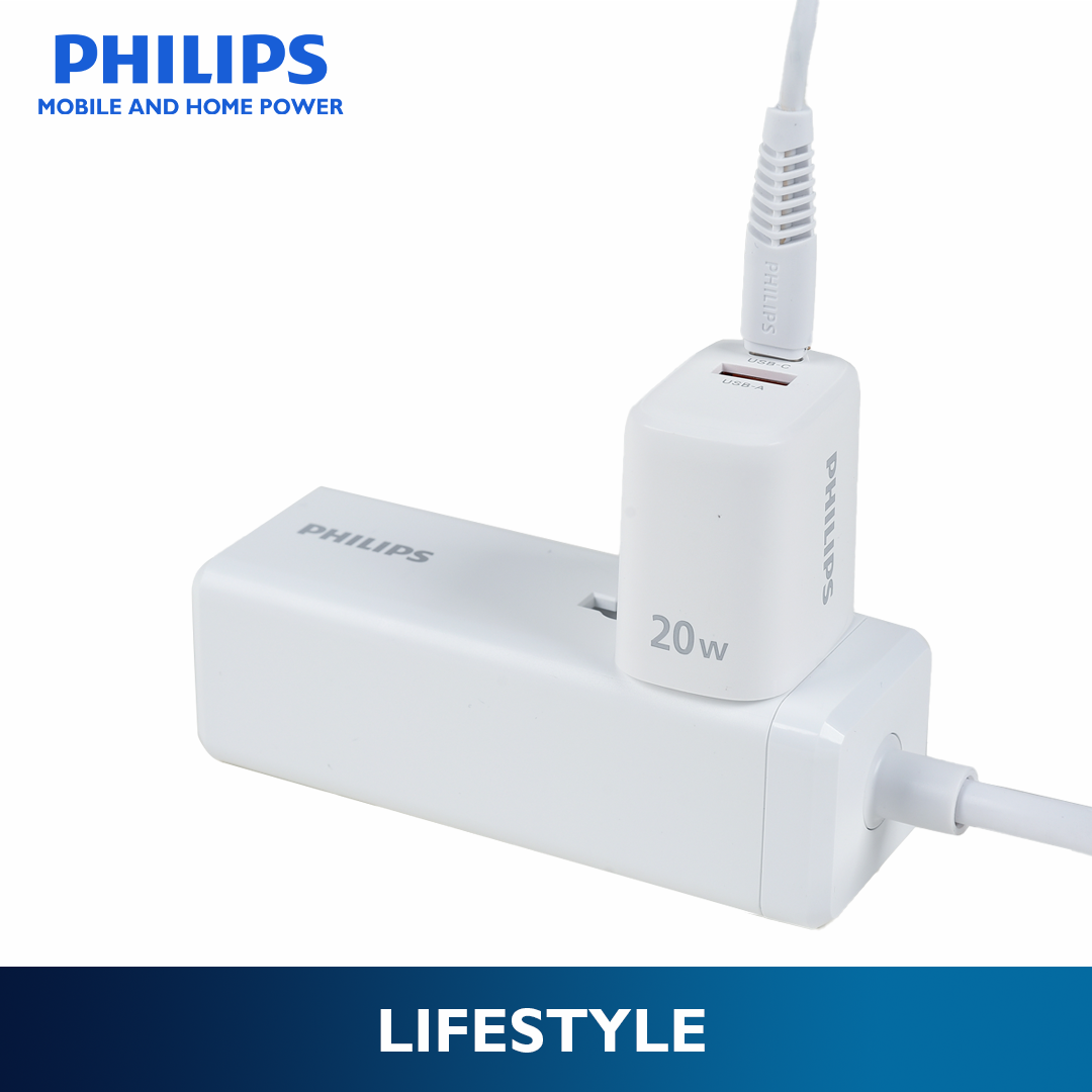 Philips PD 65W 2Meter with 2 Charger Type C USB-C and 2USB-A Universal Heavy Duty Extension Power Strips Socket