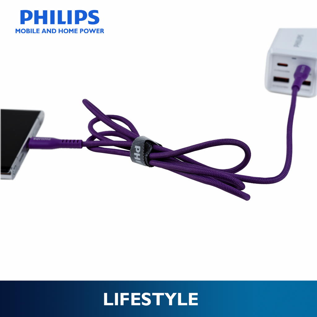 Philips Purple 60W Braided 1.2M USB Type C to USB C PD Cable