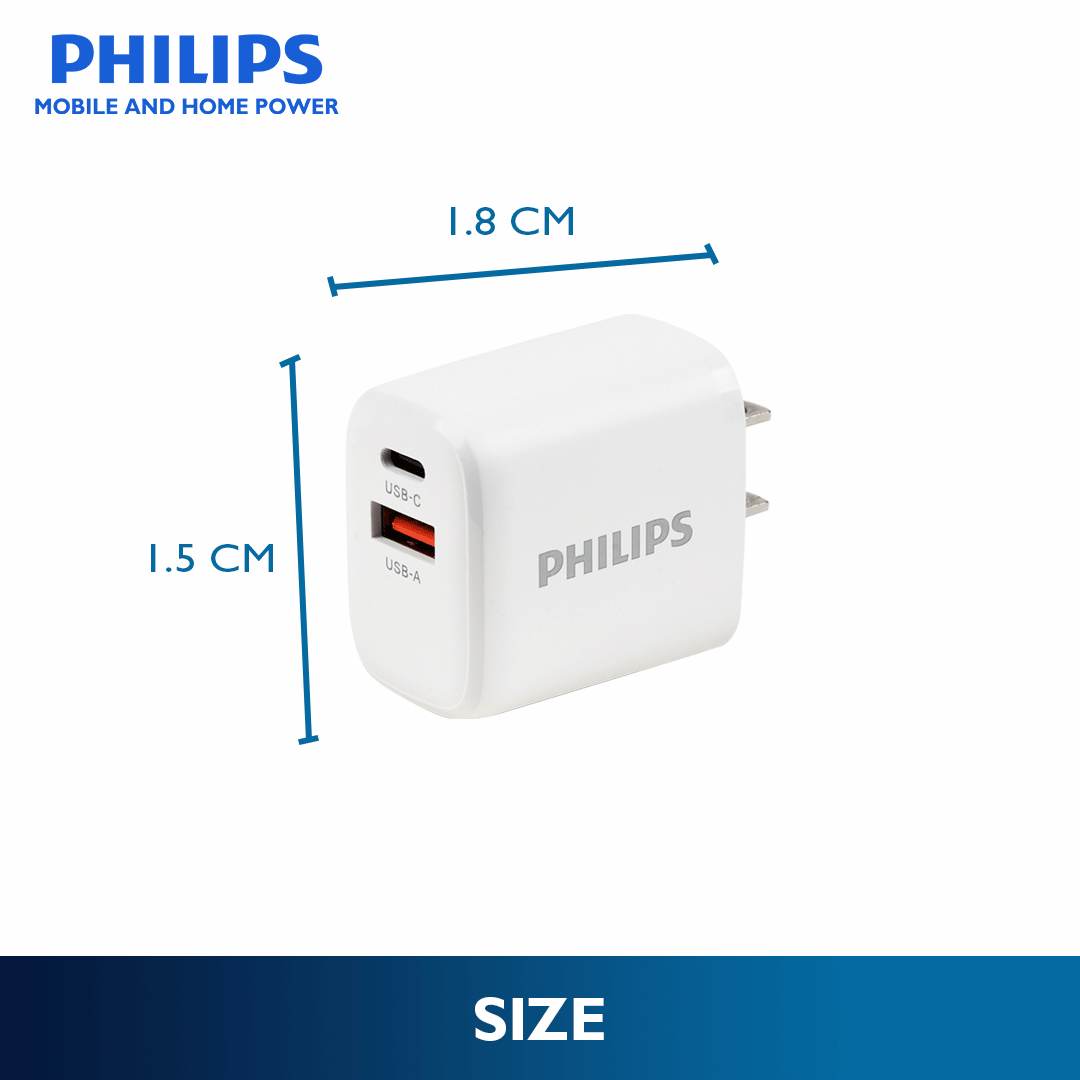 Philips 20Watts Fast Wall Charger with USB-C and USB-A Port Wall Charger with Free Cable