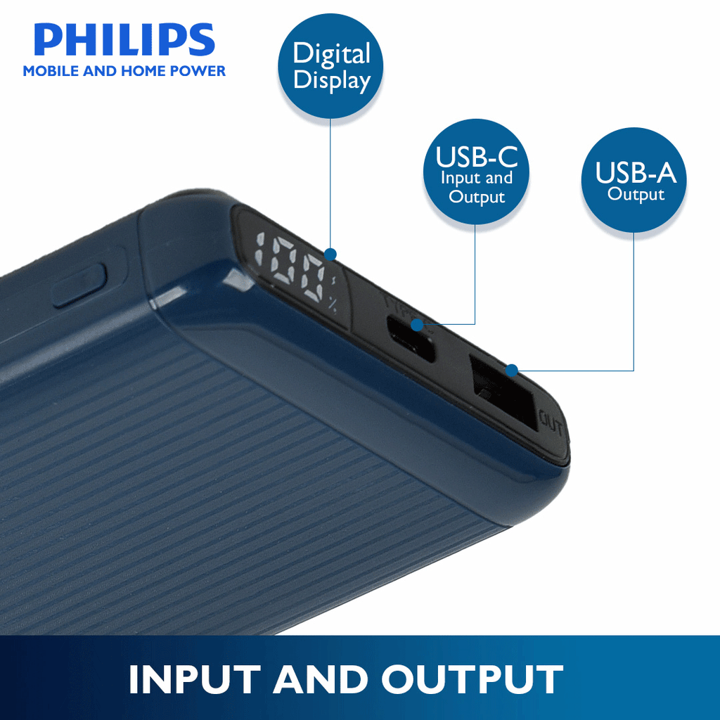 Philips Blue 10000mAh 22.5 Watts USB-C Slim Fast Charging Powerbank