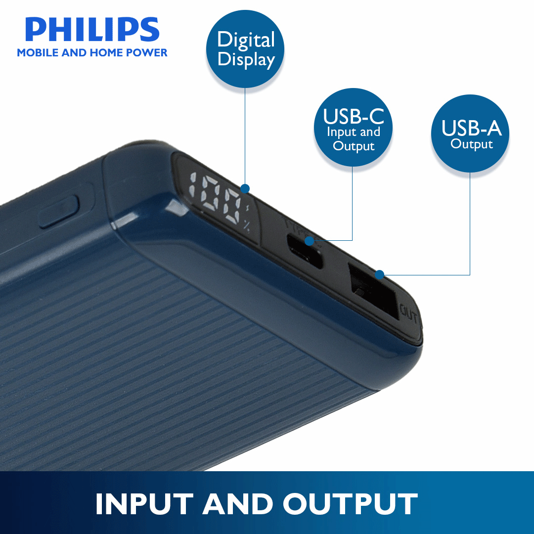 Philips Blue 10000mAh 22.5 Watts USB-C Slim Fast Charging Powerbank