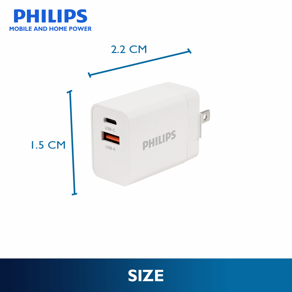 Philips 33W USB C Fast Charger 2 Port Compact Charger with Foldable Plug