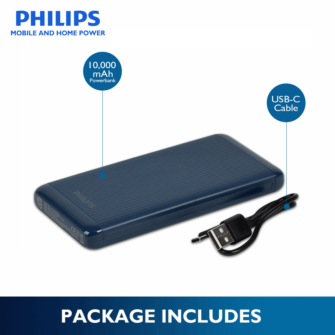 Philips Blue 10000mAh 22.5 Watts USB-C Slim Fast Charging Powerbank