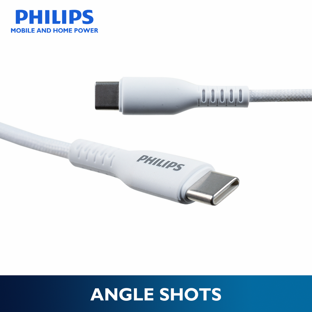 Philips White 60W Braided 1.2M USB Type C to USB C PD Cable
