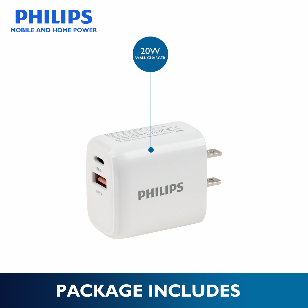 Philips 25Watts Fast Wall Charger with USB-C and USB-A Port Wall Charger