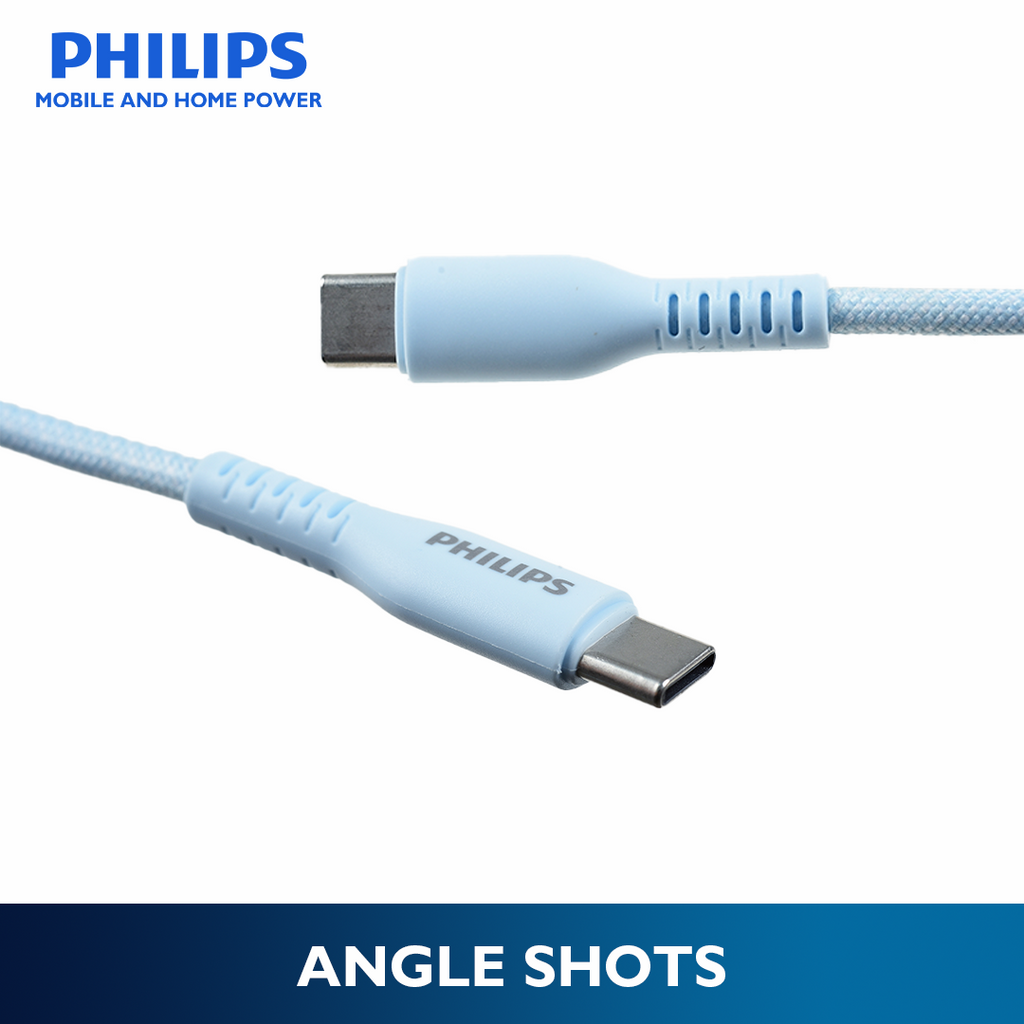 Philips Blue 60W Braided 1.2M USB Type C to USB C PD Cable