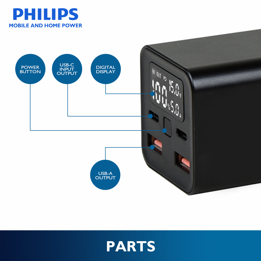 Philips DLP5721 20000mAh Digital Display PD65W+22.5W Powerbank
