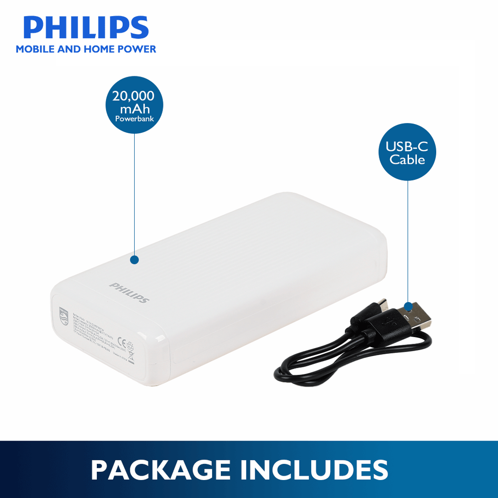 Philips White 22.5W 20000mAh Li-polymer PD Powerbank  with LCD Display