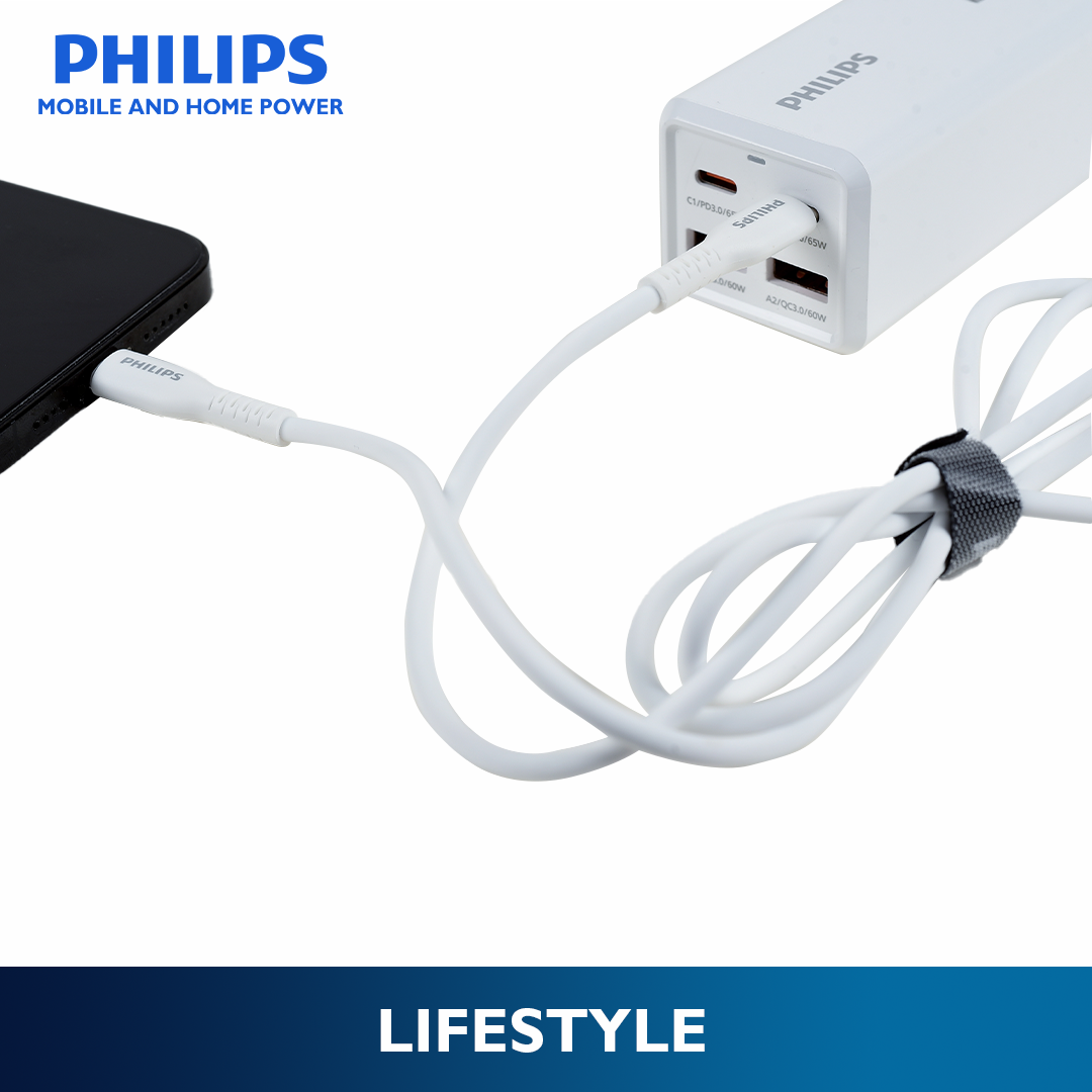 Philips PD 65W 2Meter with 2 Charger Type C USB-C and 2USB-A Universal Heavy Duty Extension Power Strips Socket