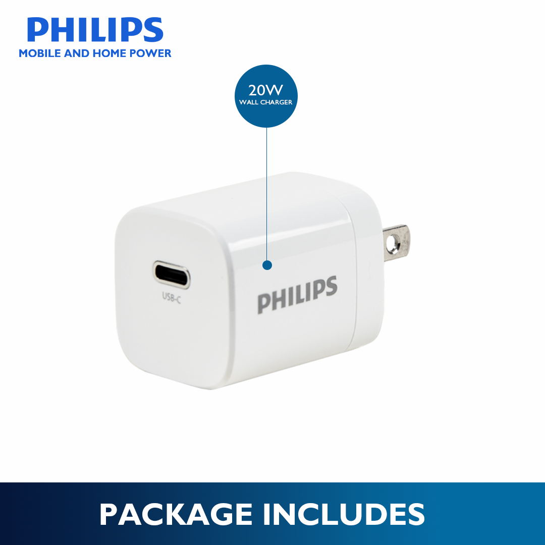 Philips 20Watts USB-C PD Mini Wall Charger Compact Charger with Foldable Plug
