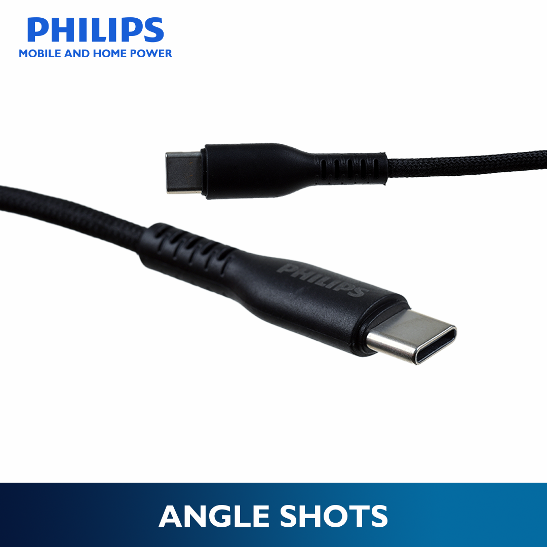 Philips Black 60W Braided 1.2M USB Type C to USB C PD Cable
