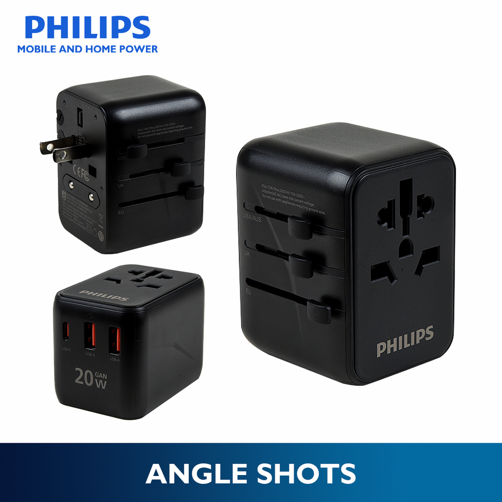 Philips 20W Fast Charging Multi-Port Universal Socket Non Grounding US/EU/AUS/UK plugs Quick Charge Adaptor