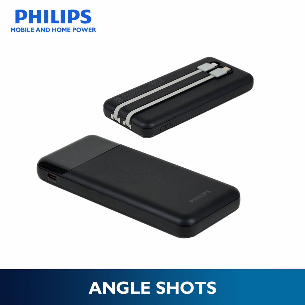 Philips Black Powerbank 10000mAh 22.5W Fast Charging Built-In USB-C and Lightning Cable
