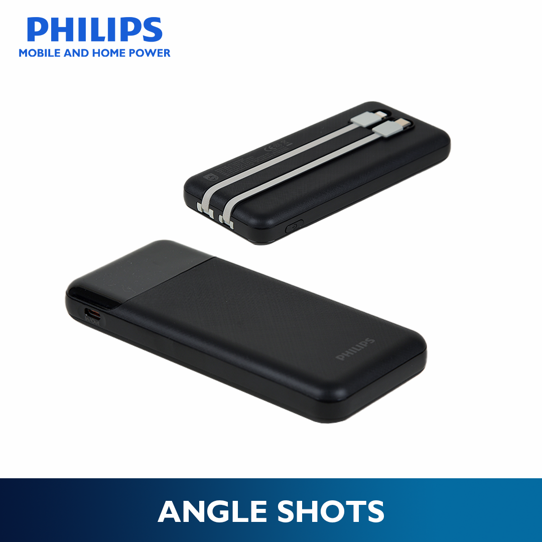 Philips Black Powerbank 10000mAh 22.5W Fast Charging Built-In USB-C and Lightning Cable