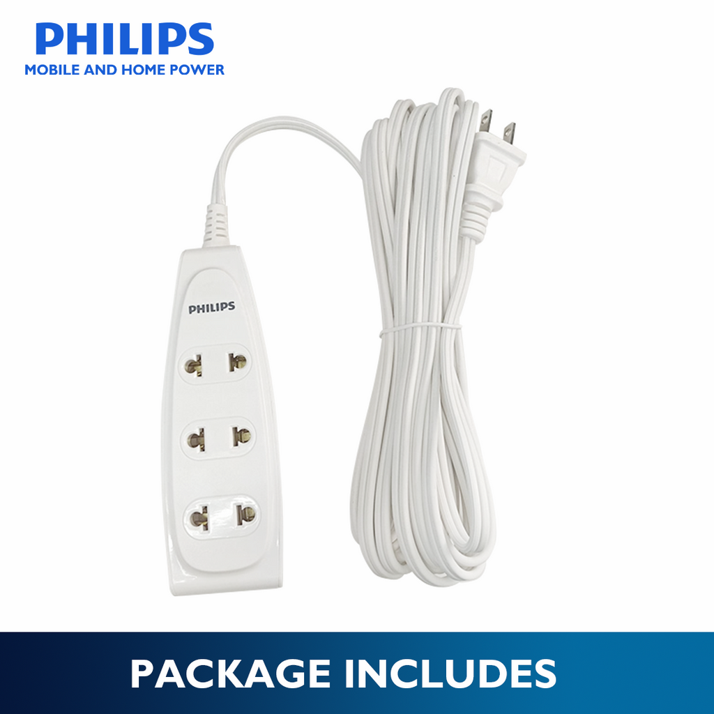 Philips 3-Way Extension Socket Non-Flammable Material 5 Meters Cord Power Multiplier