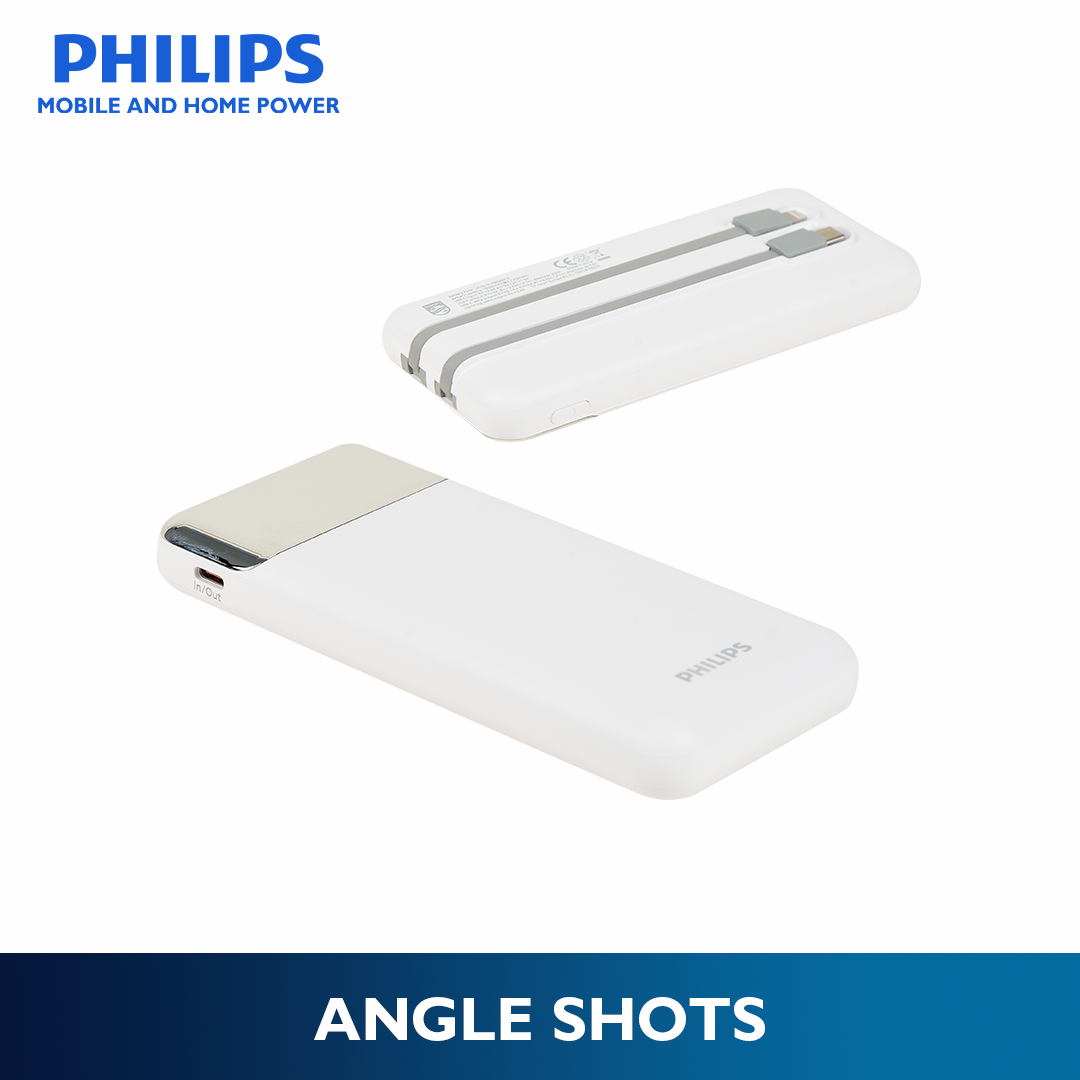 Philips White Powerbank 10000mAh 22.5W Fast Charging Built-In USB-C and Lightning Cable